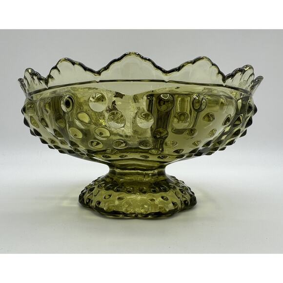 Fenton Colonial Green Glass Sawtooth Hobnail Pedestal 6 Candle Holder Vintage - Picture 1 of 9